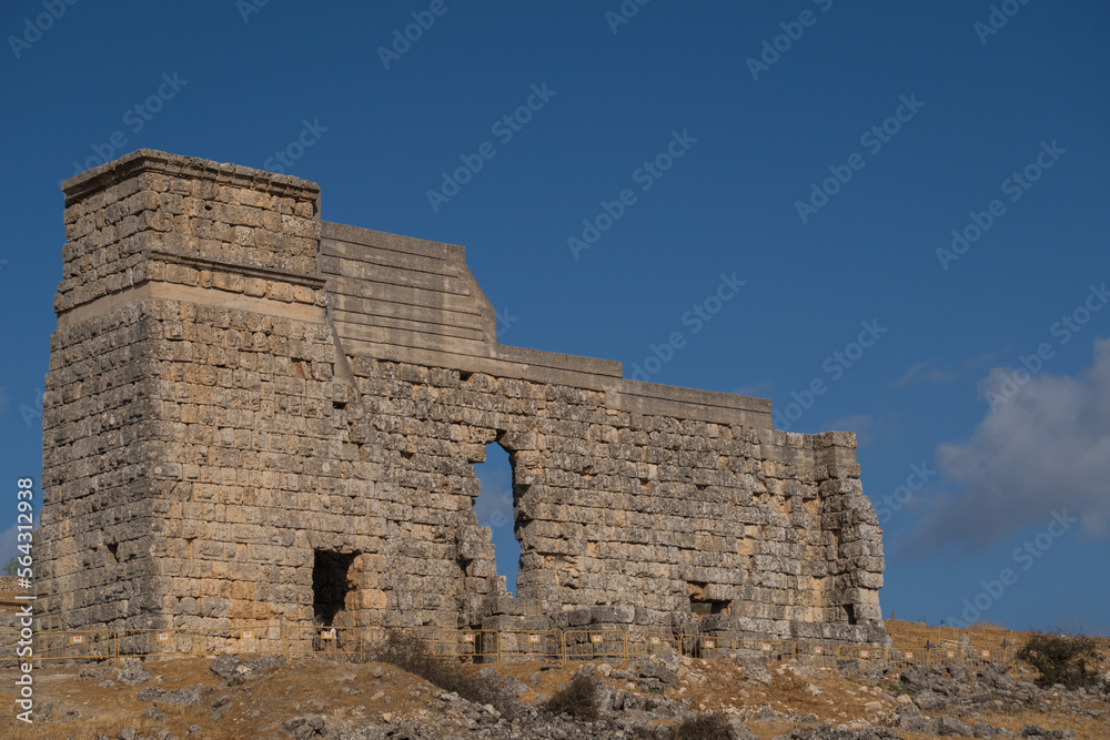 view of the main facade of the roman theater of Acinipo in Ronda,Malaga