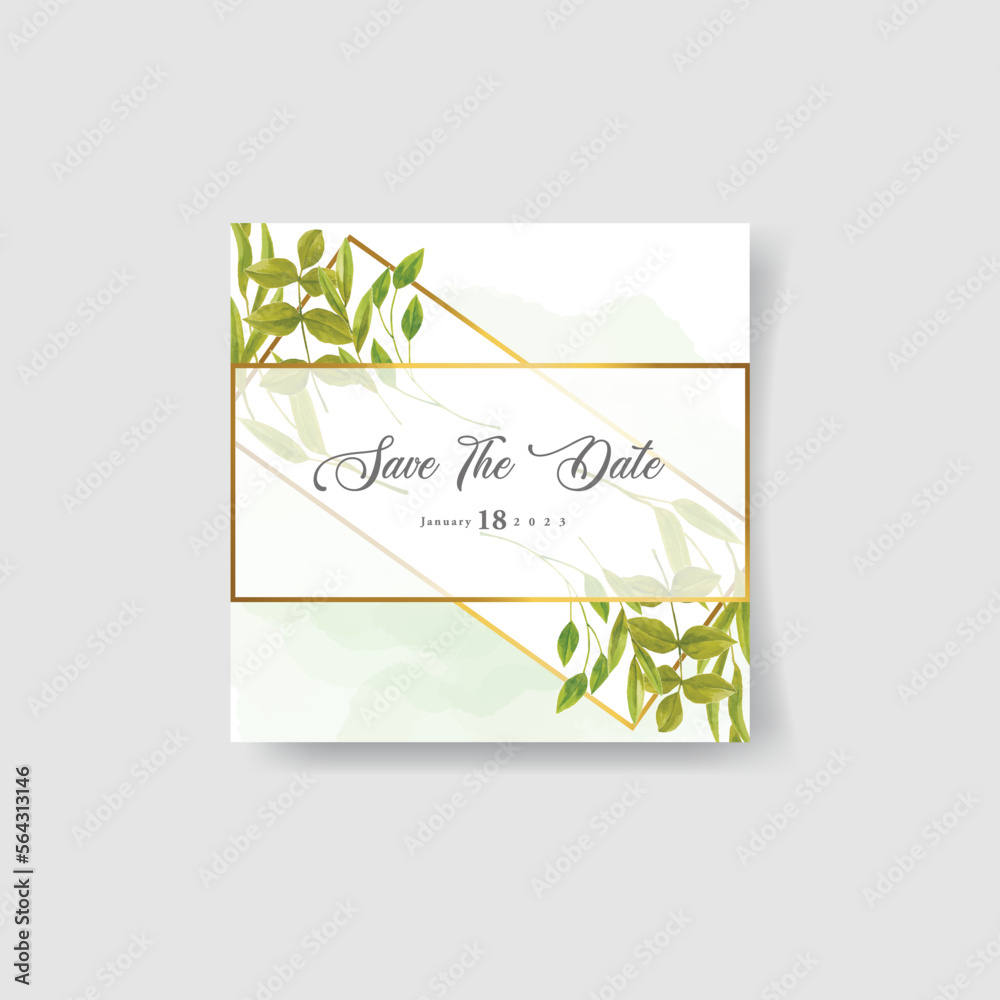 Elegant wedding invitation card with leaves template Premium. watercolor vector illustration