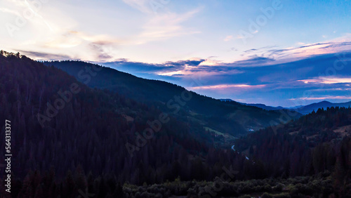 Carpathian mountains at sunset. Dusk