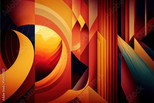 A surreal, abstract background featuring a blend of triadic and warm colors and abstract patterns. Generative AI photo