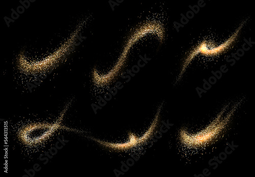 Isolated set of design elements, abstract swirls in gold color