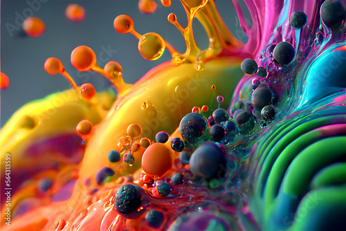 Macro view on colorfull splash and drops, generative ai photo