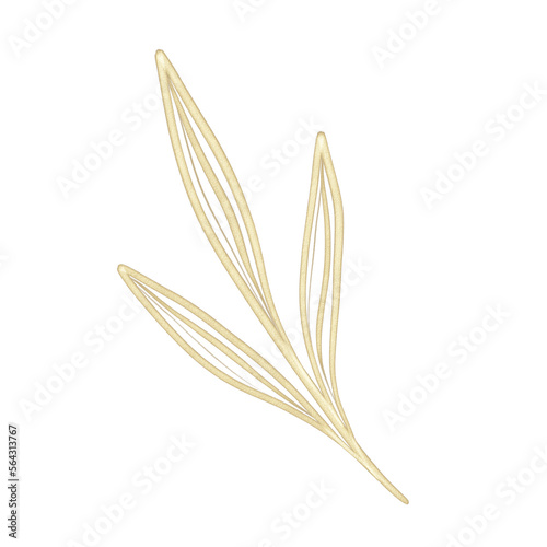 Golden elegant branch. Outline Gold leaves for wedding, holidays, invitation, greeting card decoration