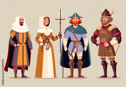 Set Of Medieval Characters Like Queens, Kings, Knights, Guardians, Maids, Stable Boys