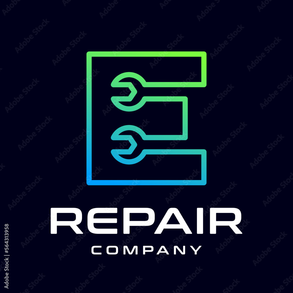 Repair E letter vector logo template. This font use wrench symbol. Suitable for technology, mechanic, or automotive business. Repair E letter vector logo template. This font use wrench symbol. Suitable for technology, mechanic, or automotive business.