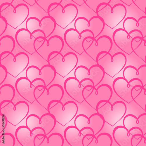 Beautiful tender pink hearts on a pink gradient. Light background, seamless pattern, print for Valentine's Day. Vector illustration