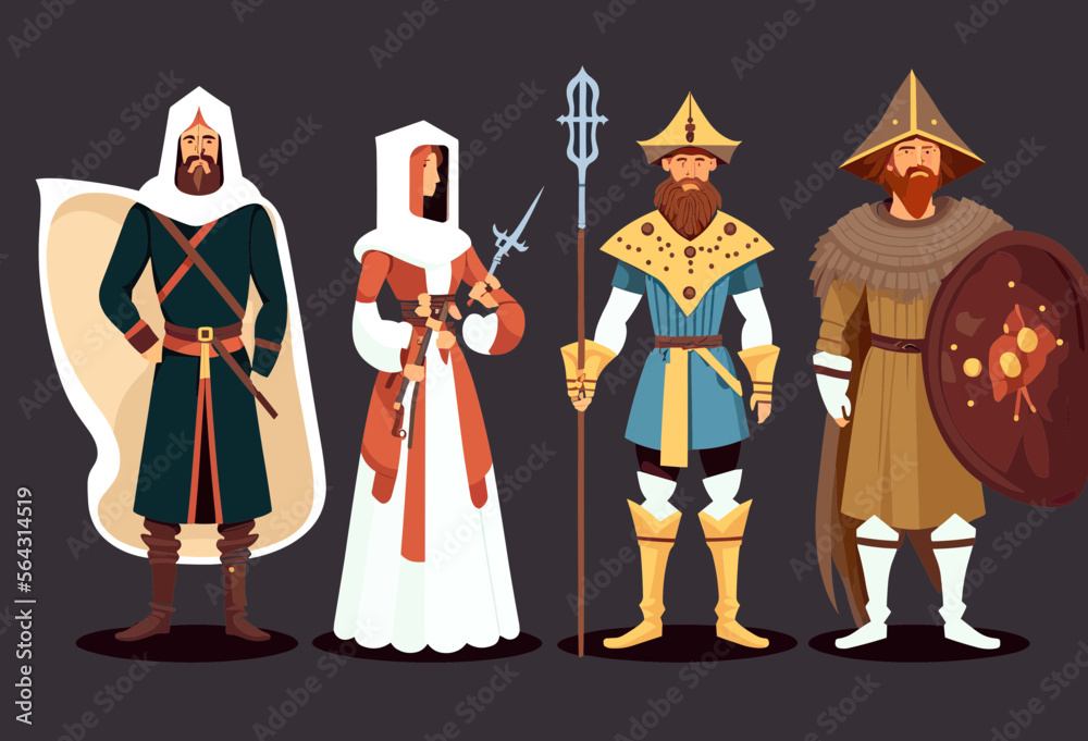 Set Of Medieval Characters Like Queens, Kings, Knights, Guardians, Maids, Stable Boys Set Of Medieval Characters Like Queens, Kings, Knights, Guardians, Maids, Stable Boys