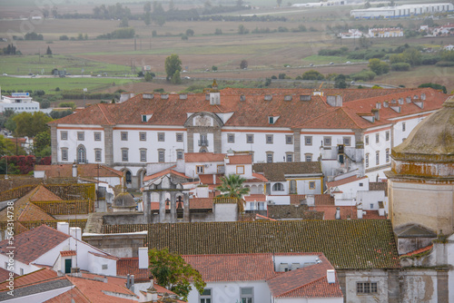 View of the pretty city of Evora, in Portugal from the roof of the cathedral photo