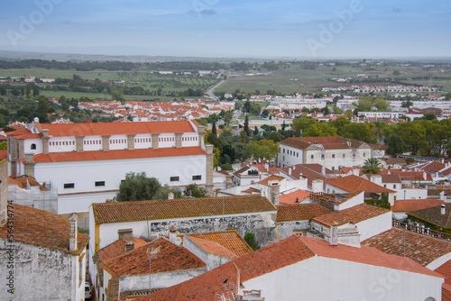 View of the pretty city of Evora, in Portugal from the roof of the cathedral photo