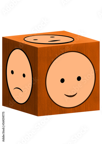Fototapeta cube avec sur chaque face visible trois visages expriment la joie la tristesse l