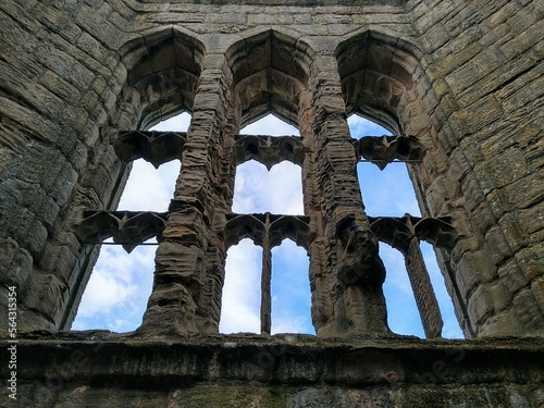 A view from within the great hall of Warkworth Castle in the north eastern region of England photo