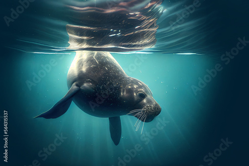 Seal swimming in blue water. Generative Ai © Alexandra