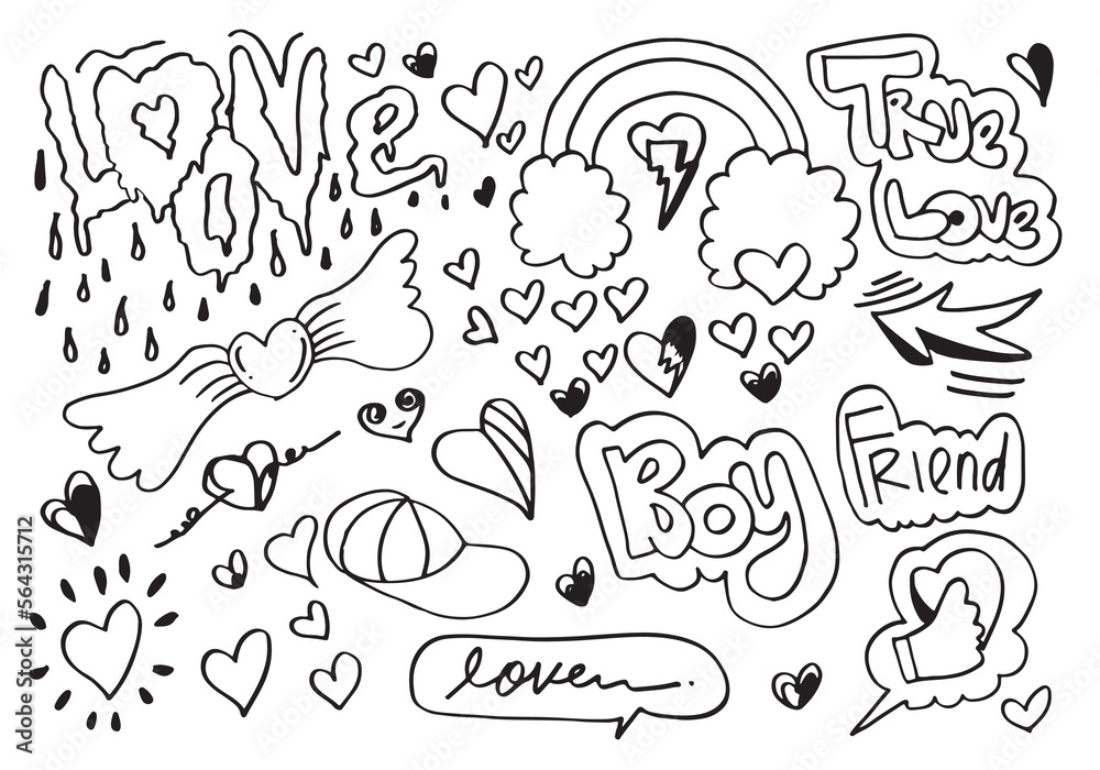 hand drawn love and hearts doodles, vector illustration. hand drawn love and hearts doodles, vector illustration.
