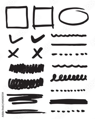 Set of hand drawn elements for selecting text.Business doodle.