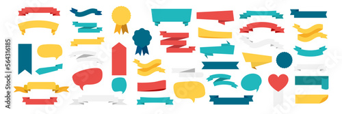 Colorful Vector Ribbon Banners. Set of Ribbons Banners with Label, Tag and Quality Badges. Banners set and colorful Ribbon, isolated on white background. Ribbon Banner in modern simple flat design