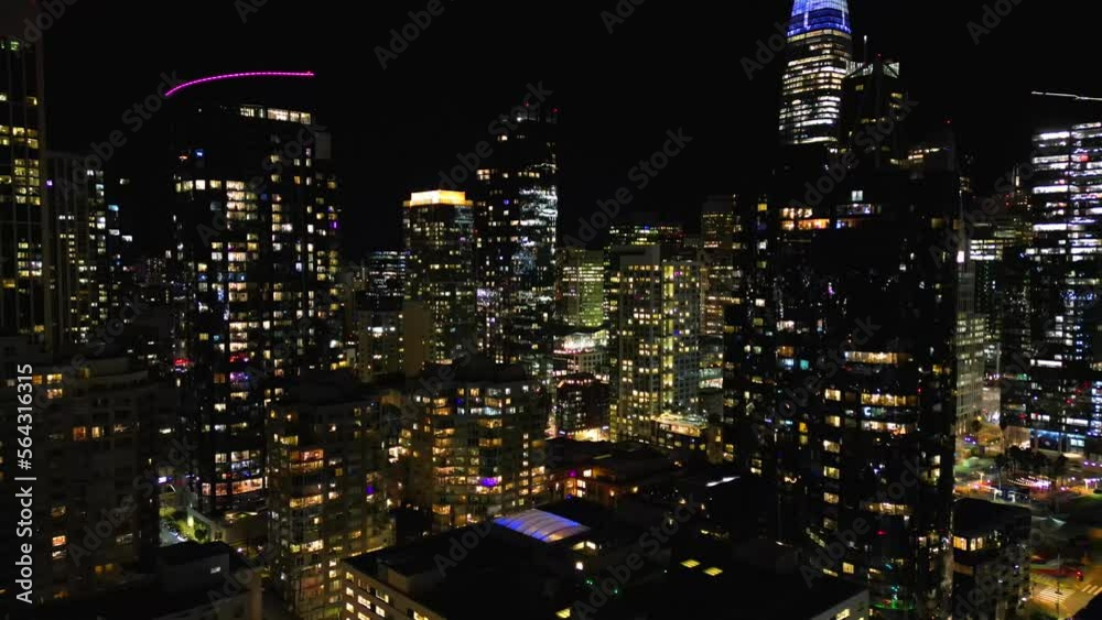 Above San Francisco at night.Aerial cinematic shot Above San Francisco at night.Aerial cinematic shot
