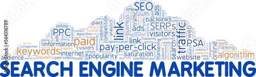 SEM - Search Engine Marketing word cloud conceptual design isolated on white background.