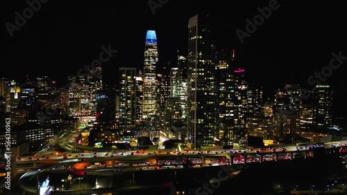 Wallpaper Mural Above San Francisco at night.Aerial cinematic shot Torontodigital.ca