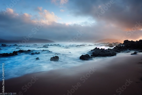 Sunset In A beautiful beach. Calm Sea. 