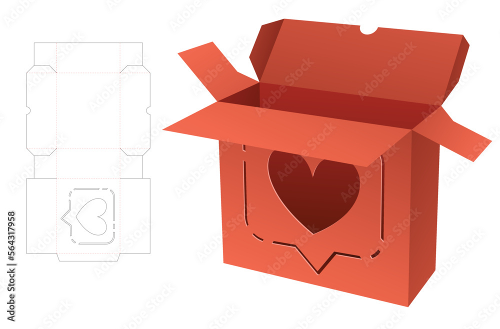 box with heart window die cut template and 3D mockup Stock Vector ...