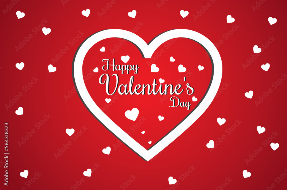 Valentines Day red  background with hearts. Cute love banner or greeting card. 