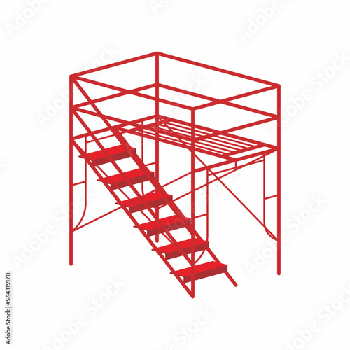 Red color isometric scaffolding frame for construction, industrial, maintenance, manufacture. Vector illustration.