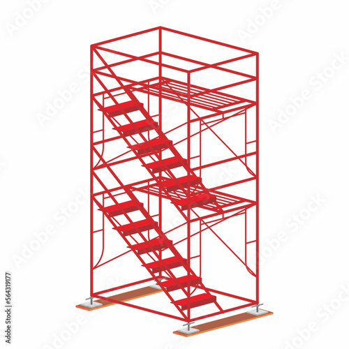 Two stage of scaffolding. Isometric vector illustration.