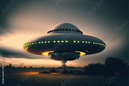 Alien Visitors Concept  Extra terrestrial beings visiting Earth with their spacecraft  generative ai