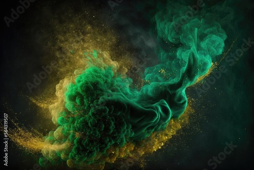 green and gold smoke with shiny glitter particles abstract 3