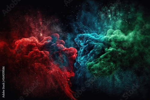 green, blue and red smoke with shiny glitter particles abstract 2 © Michael