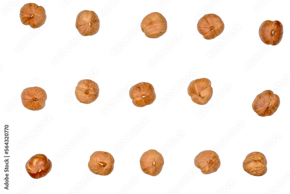 Hazelnuts isolated on white background, top view Hazelnuts isolated on white background, top view