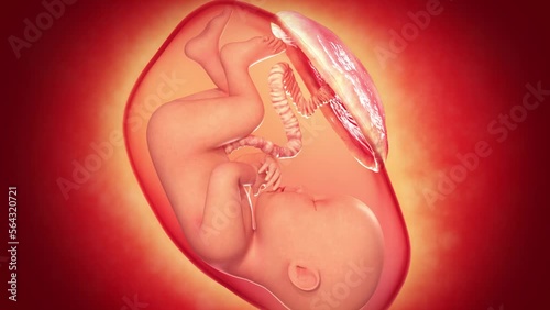 Baby Foetus in late stage of development in the womb with the placenta
