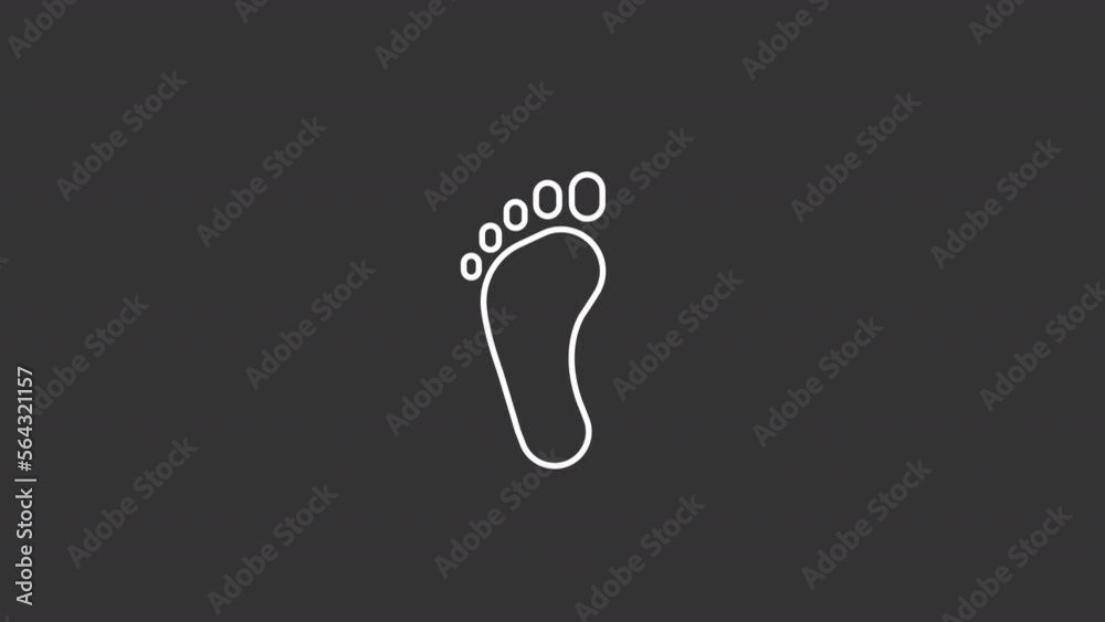 Animated footprint white line icon. Barefoot. Environmental trace. Footwear and orthopedics. Seamless loop HD video with alpha channel on transparent background. Motion graphic design for night mode