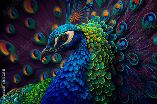  Beautiful peacock. Generative AI.