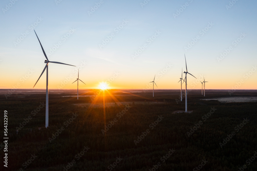 Aerial views of windfarm and wind energy station. Finnland Aerial views of windfarm and wind energy station. Finnland