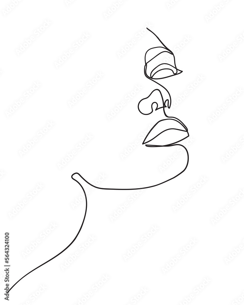 One line drawing face. Abstract woman portrait. Modern minimalism art. - Vector illustration One line drawing face. Abstract woman portrait. Modern minimalism art. - Vector illustration