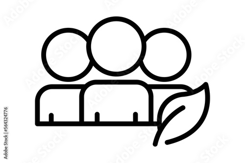 Ecology population icon illustration. People icon with leaf. icon related to ecology, renewable energy. Line icon style. Simple vector design editable