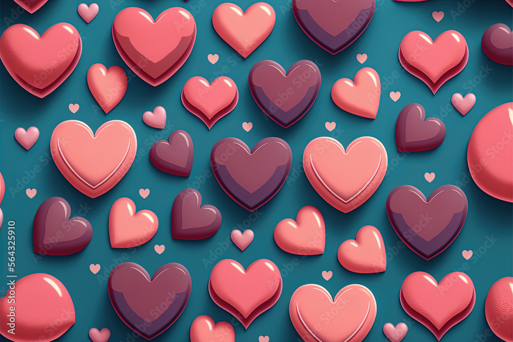 Cute volumetric hearts models, great for Valentine's Day, wedding, Mother's Day - textiles, banners, wallpaper, background, love symbol. generative art