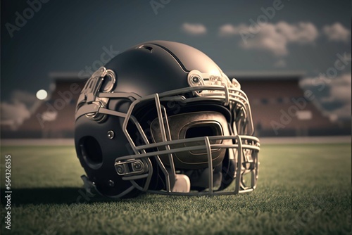 American football helmet on Football Field,stadium background ,Generative AI 