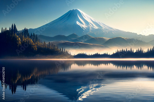 Fuji Mountain And Lake. Generative AI.