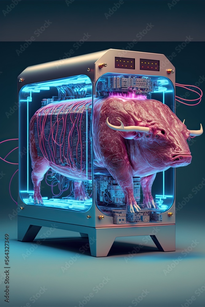 Laboratory grown beef, vegan meat, generative ai art, ethical meat
