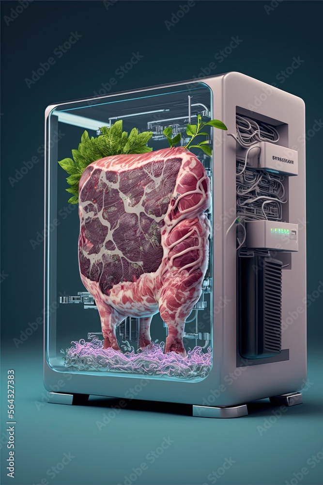 Stockillustrationen Meat grown in an incubator, lab grown meat, vegan meat, generative ai art
