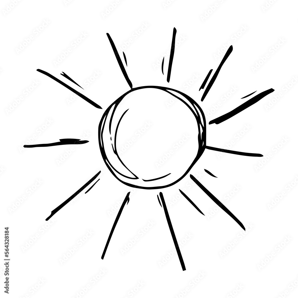 Single element of sun in doodle. Hand drawn vector illustration for greeting cards, stickers and seasonal design.