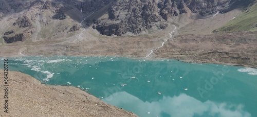 Himachal, India - July 10th, 2022 : Fantastic view of ghepan lake in himalayas. Picturesque summer landscape. Beauty of nature concept background