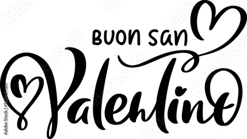 Happy Valentine Day on Italian Buon san Valentino. Black vector calligraphy lettering text with heart. Holiday love quote design for valentine greeting card, phrase poster