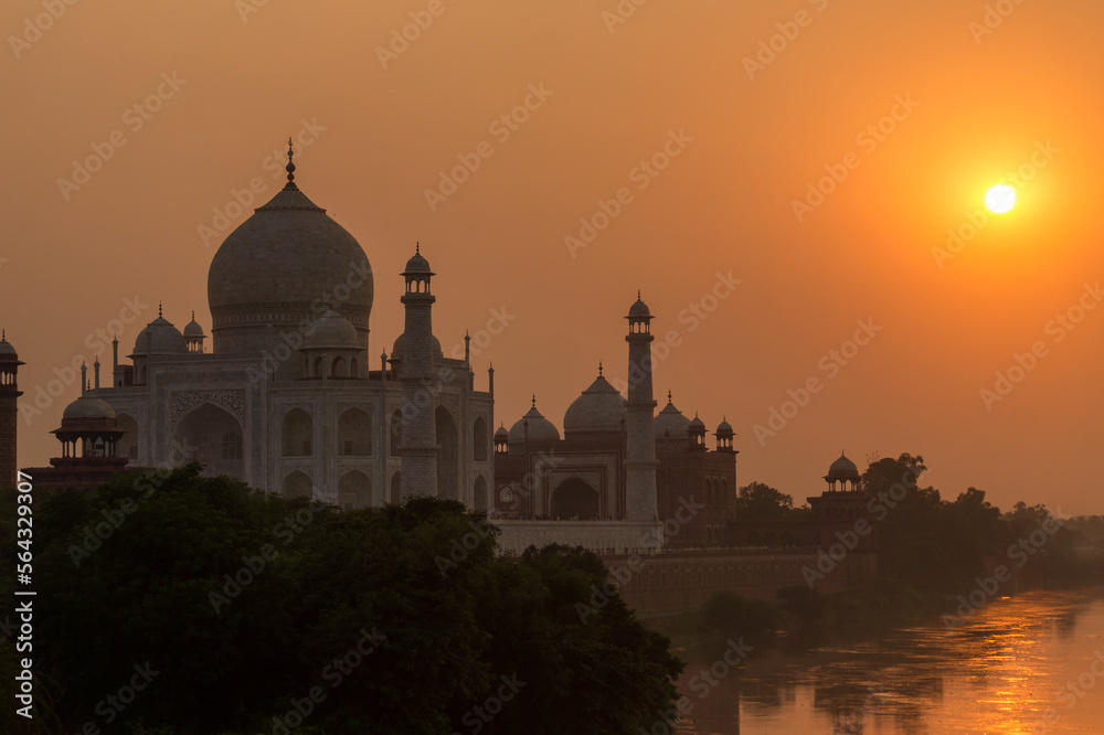 Agra, India - October 19th, 2022 : Sunset at Taj Mahal
