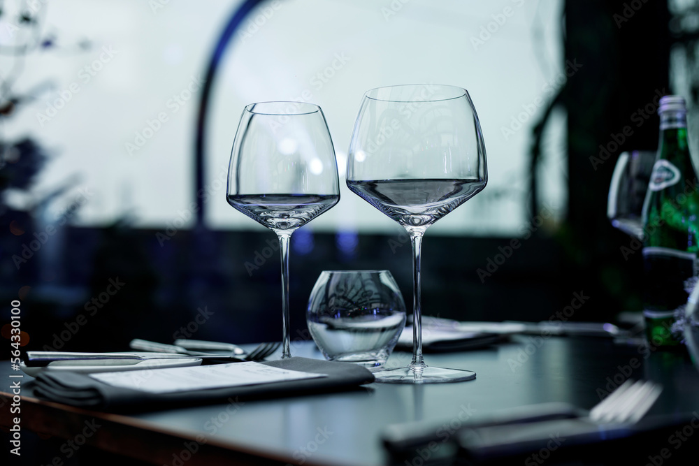 Empty wine glass on the table before banquet. Empty wine glass on the table before banquet.