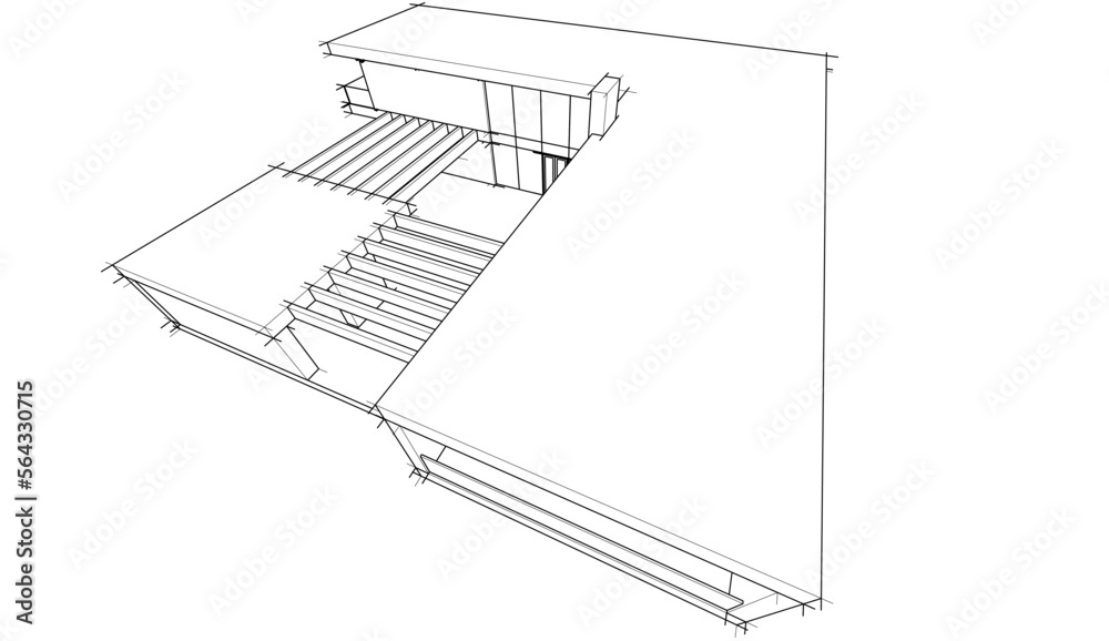 Modern house sketch architectural 3d illustration Modern house sketch architectural 3d illustration