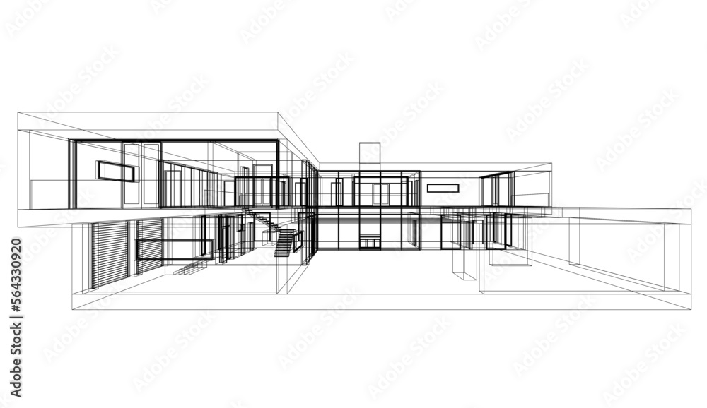 Modern house sketch architectural 3d illustration