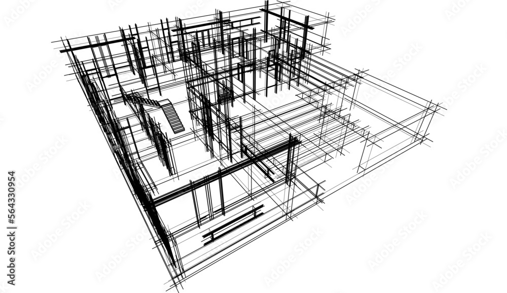 Modern house sketch architectural 3d illustration Modern house sketch architectural 3d illustration